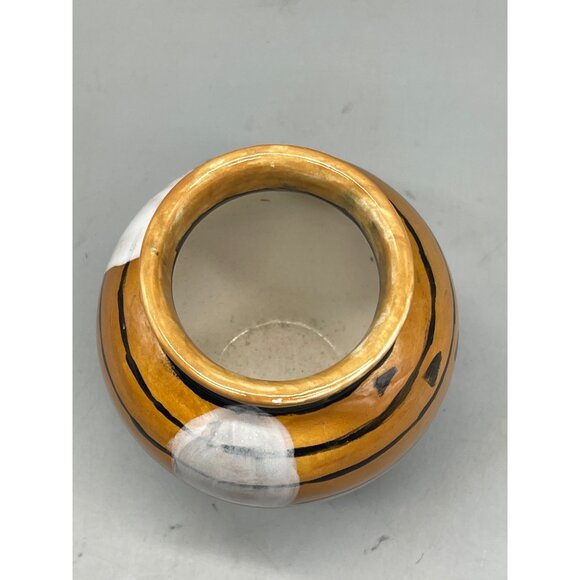 hand painted pottery vase bowling theme pins wood lane signed bottom white READ - Picture 3 of 5